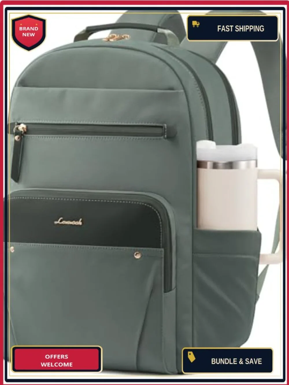 Laptop Backpack for Women with Leather Trim, 15.6